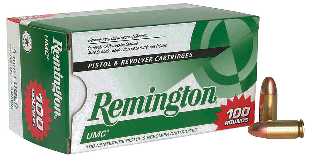 Ammunition Remington 335 ft lbs 9mm REM 23765 L9MM3B    UMC 9MM VP     115MC     100/6