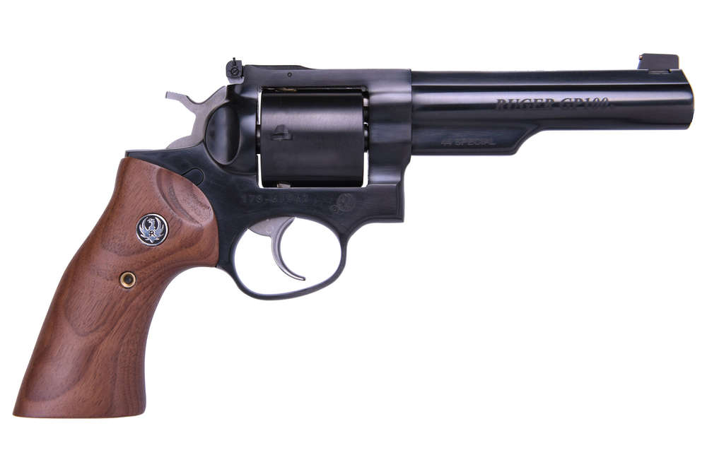Handguns Ruger GP100 44Special GP100 44SPC BLUE 5" HALF LUG &bull; 1770 ADJ SGTS/WALNUT GRIPS