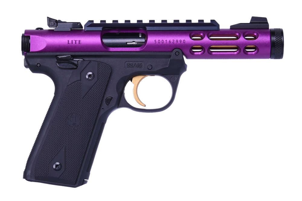 Handguns Ruger Mark IV 22/45 Lite 22LR MKIV 22/45 LT 22LR PURPLE/GOLD • 43931 1/2-28 TPI|2 MAGS • Model: Mark IV 22/45 Lite