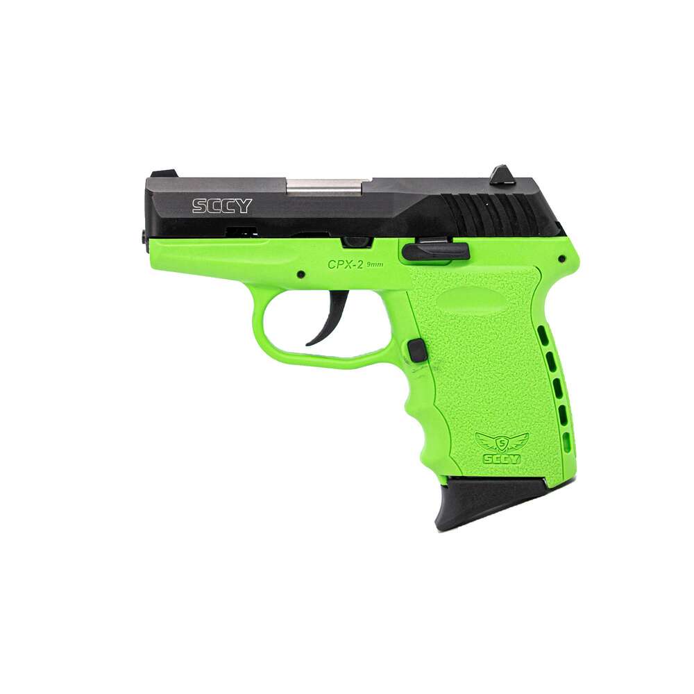 Handguns SCCY Ready Series 9mm SCCY CPX2 9mm BLK Slide LIME Grip - No External Safety 10RD Mag Gen 3