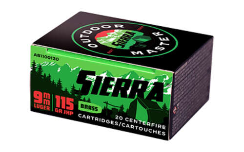 Ammunition Sierra Outdoor Master 9mm SIERRA OTDMST 9MM 115GR JHP 20/200 • Model: Outdoor Master