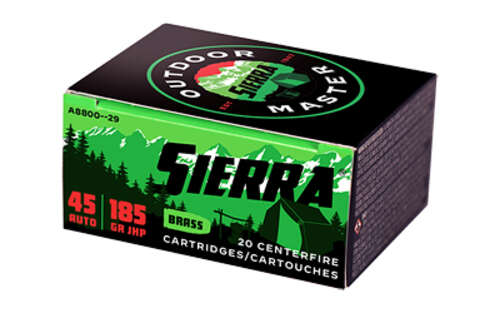 Ammunition Sierra Outdoor Master 45ACP SIERRA OTDMST 45ACP 185GR JHP 20/200 • Model: Outdoor Master