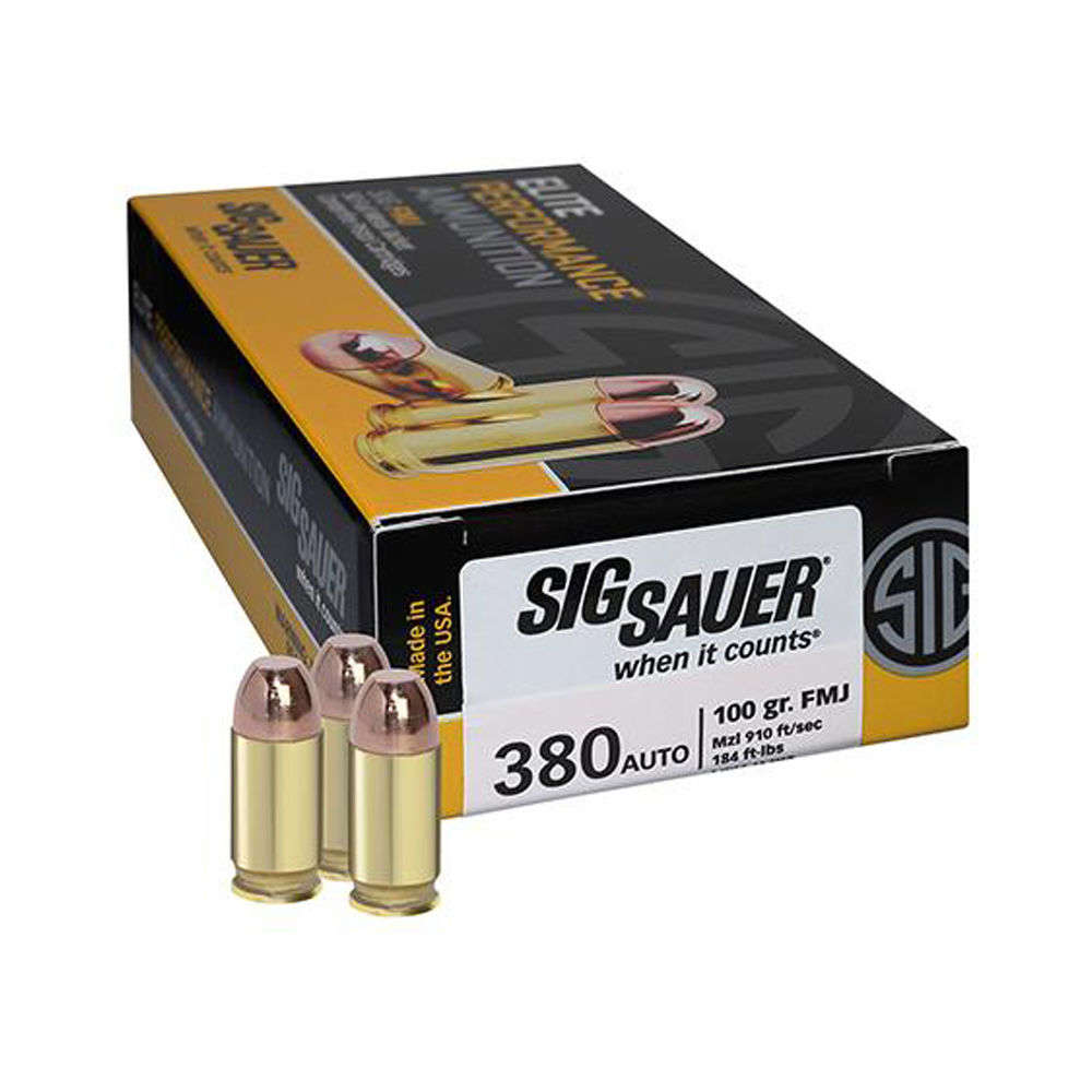 Ammunition SigArms 4.50" 380ACP AMMO ELITE 380 AUTO FMJ 100GR 50/BX