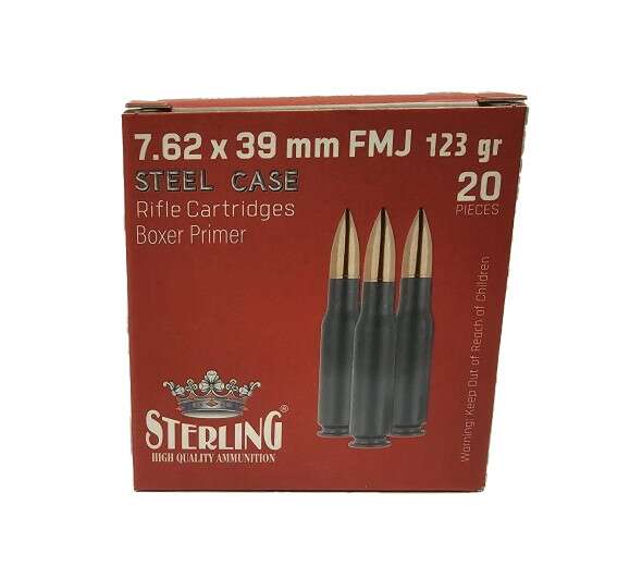 Ammunition Sterling Sterling Steel Case Select 7.62x39mm STERLING SC 762X39 123GR FMJ 20/1000 • Model: Sterling Steel Case Select