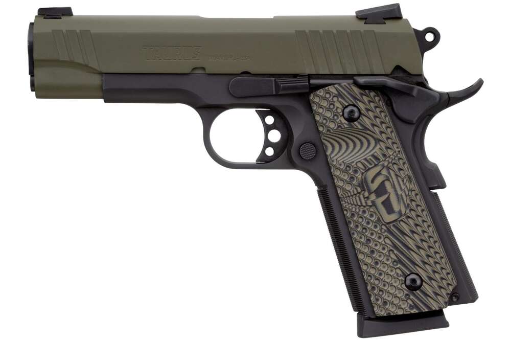 Handguns Taurus Ready Series 45ACP PT1911 Commander 45ACP BK Cerakote Mill Spec Green 4.25in 1x8 VZ Grip