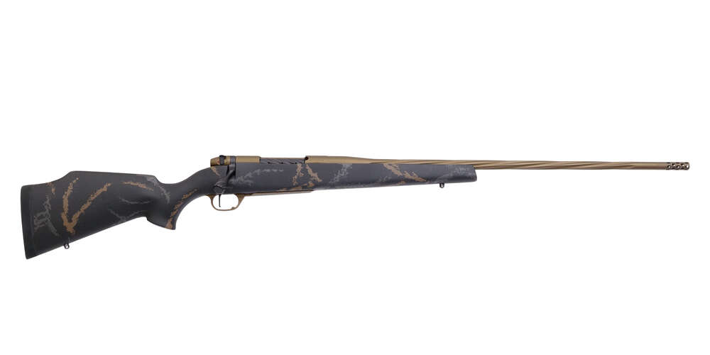 Rifles Long Guns Weatherby Ready Series Mk V Wthrmark Ltd 257 WBY 26in w/brake Blk/Gry/Brn stk Fluted Brnt Brnz