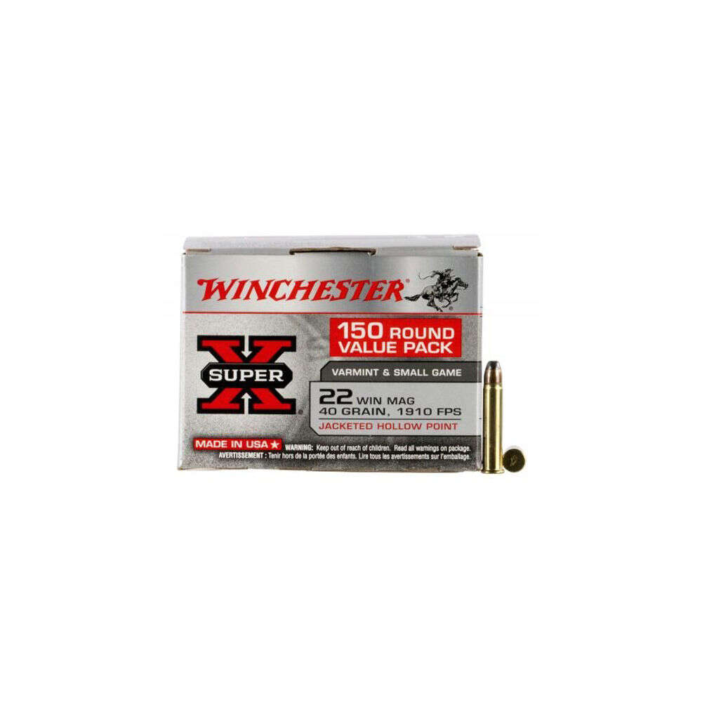 Ammunition Winchester 324 ft lbs 22WMR WIN X22MH150        22WMR SUPX 40 JHP*VP*   150/10