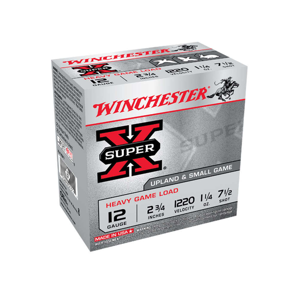 Ammunition Winchester 1 1/4 oz 12Gauge WIN XU12SP7   SUP-X HVFLD  12 2.75 7.5  11/8 25/10 • Model: 1 1/4 oz