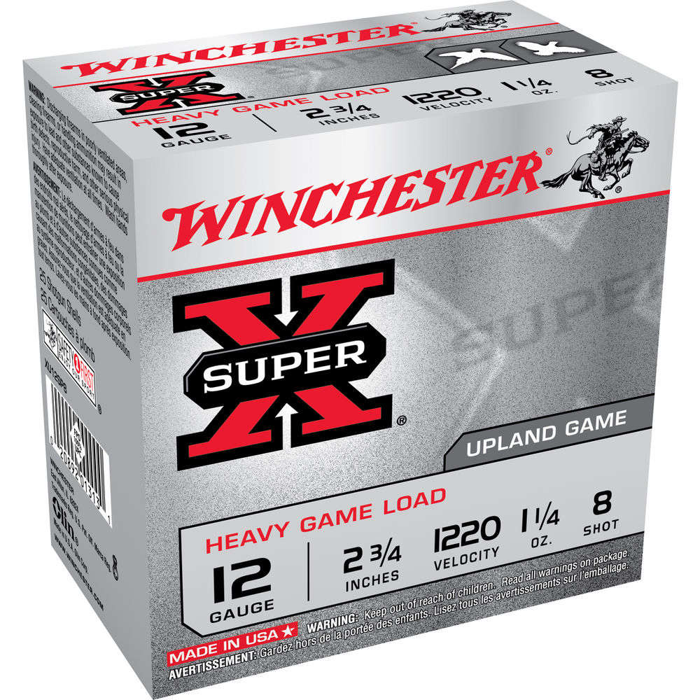 Ammunition Winchester 1 1/4 oz 12Gauge WIN XU12SP8   SUPX HVFLD   12 2.75 8SH  11/4 25/10