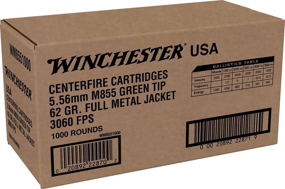 Ammunition Winchester 1289 ft lbs 223Rem|5.56NATO WIN WM8551000       5.56     62 FMJ LC    *CS*1000 • Model: 1289 ft lbs