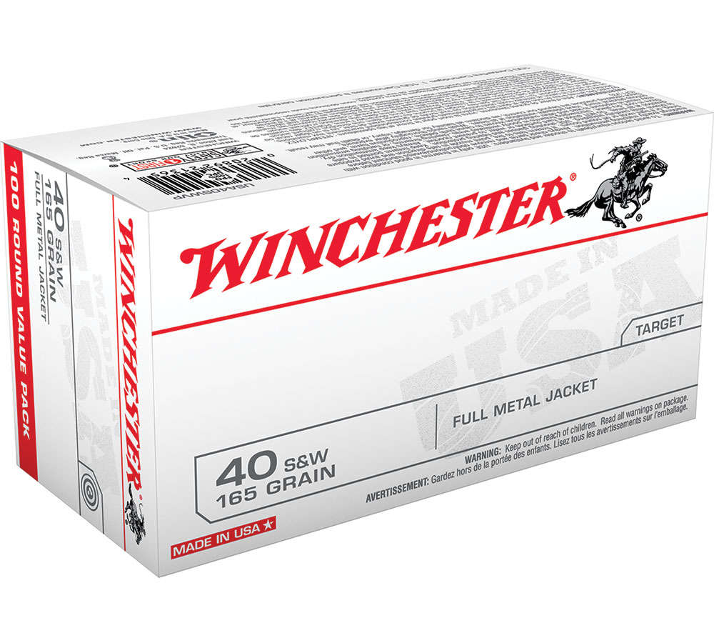 Ammunition Winchester 412 ft lbs 40SW WIN USA40SWVP       40S     165 FMJ         100/05