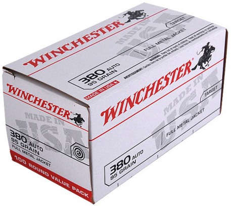 Ammunition Winchester 192 ft lbs 380ACP WIN USA380VP        380      95 FMJ         100/05