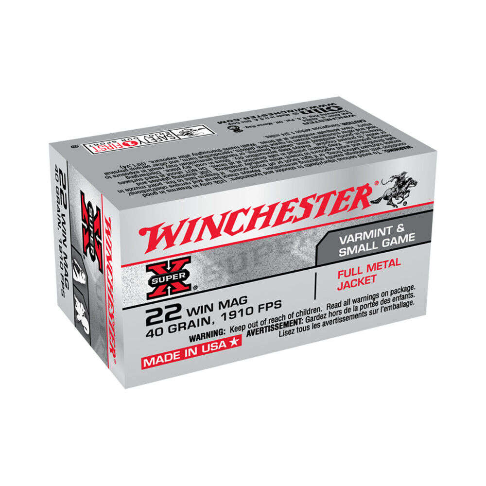 Ammunition Winchester 324 ft lbs 22WMR WIN X22M            22WMR SUPX 40 FMJ        50/40