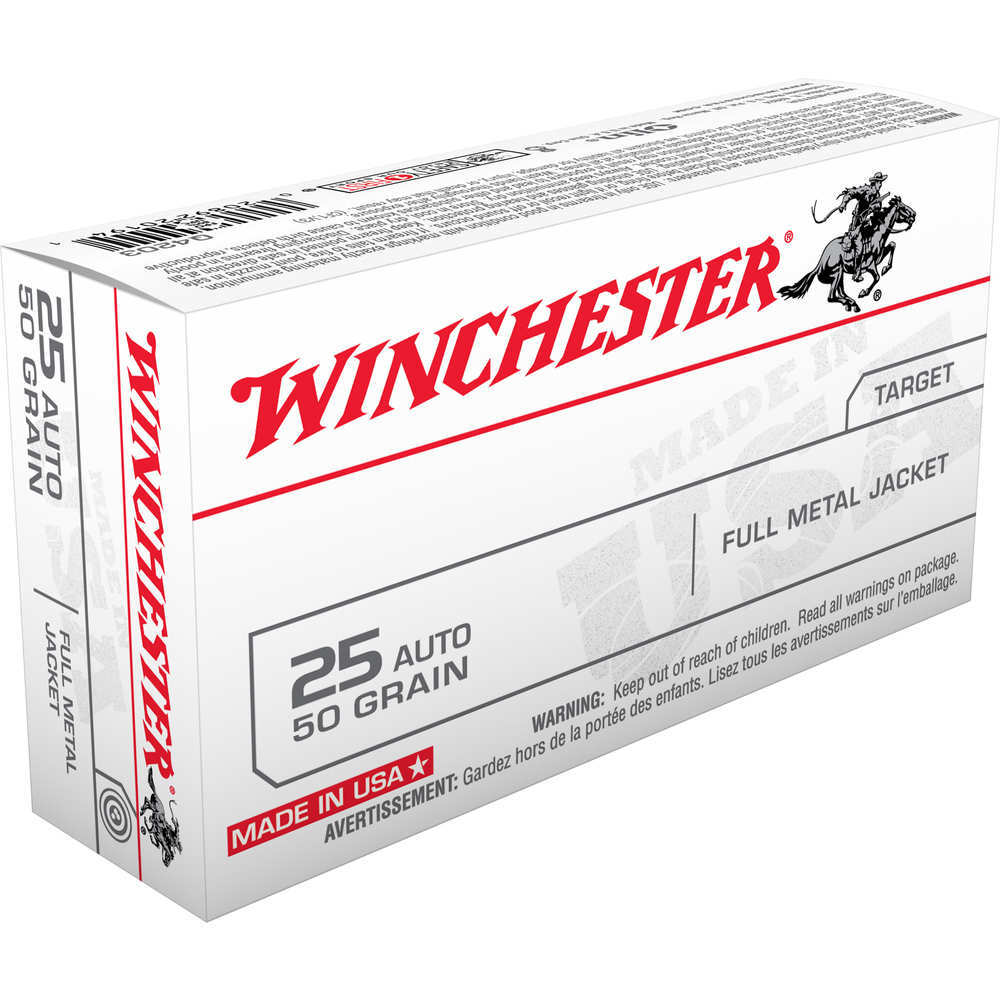 Ammunition Winchester 64 ft lbs 25ACP WIN Q4203           25ACP    50 FMJ          20/10