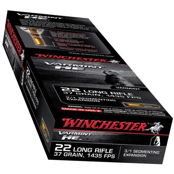 Ammunition Winchester 161 ft lbs 22LR WIN S22LRFSP        22LR     37 HE   VARMINT 50/20